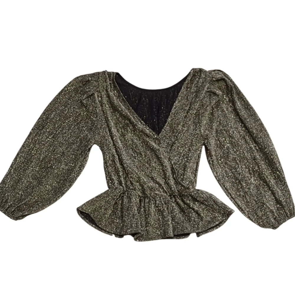 Astr Gold Metallic Peplum Top Size XS Suplice Metallic Puff Sleeve